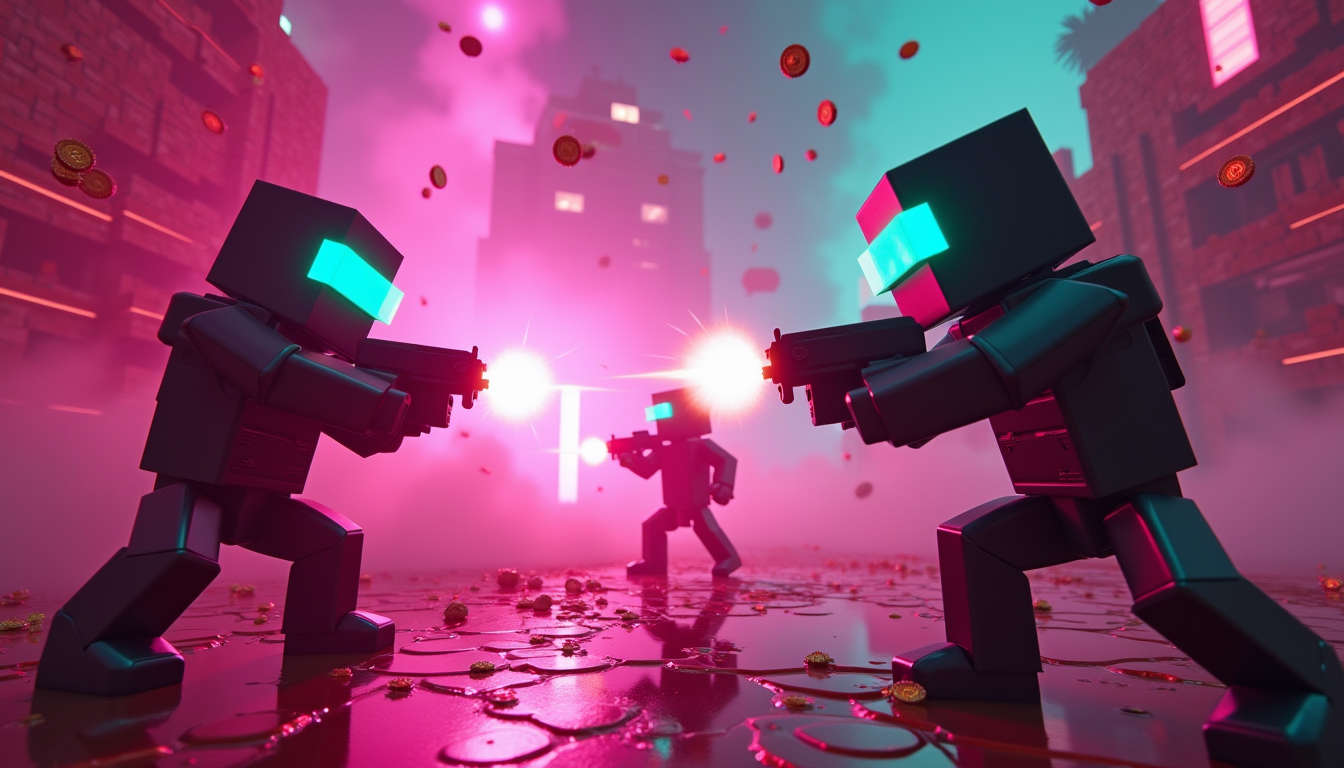 SolCraft key art: voxel arena combat for the SOL pot